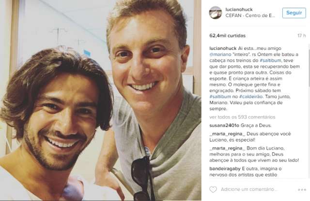 Luciano Huck visita Mariano no hospital e chama cantor de "criança arteira"