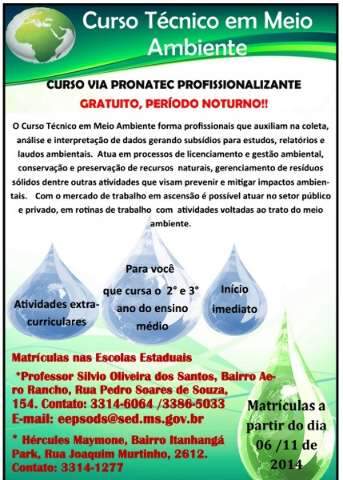 Curso T&eacute;cnico Profissionalizante em Meio Ambiente abre inscri&ccedil;&otilde;es na Capital