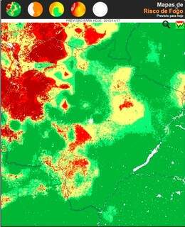 Mapa mostra grande possibilidade de queimadas na região do Pantanal. 