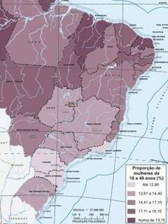 Mapa mostra incidência do aborto espontâneo no país (Foto: reprodução / IBGE)