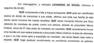Trecho do depoimento de Leonardo de Souza à Polícia Federal (Foto: Reprodução)