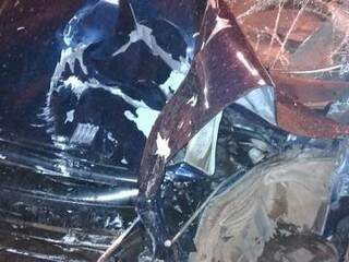Veículo ficou totalmente destruído após atingir poste (Foto: Direto das Ruas/Cesar Constantino)