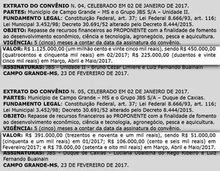 Imagem mostra convênios publicados em 24 de fevereiro no Diário Oficial de Campo Grande. 