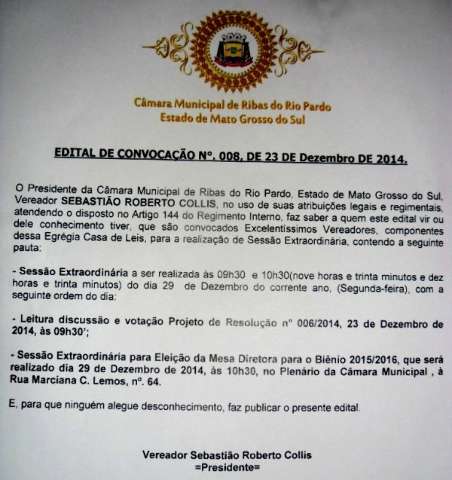 Presidente da C&acirc;mara pede sess&atilde;o extraordin&aacute;ria para definir nova mesa diretora