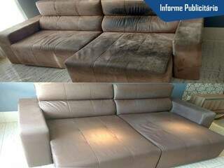 Pode não parecer, mas é o mesmo sofá, antes e depois do serviço da Stof Clean. Foto Divulgação