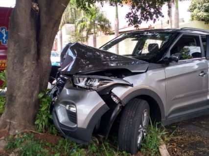 Bêbado logo cedo, motorista de Creta sobe em canteiro e atinge árvore