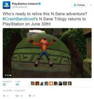 Postagem de promoção do jogo feita pela PlayStation da Irlanda.