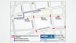 Mapa com alteração elaborado pela Agetran. (Fonte; Prefeitura de Campo Grande)
