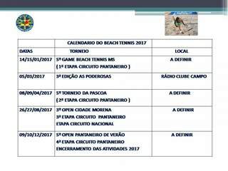 Calendário de competições da Liga (Foto: Liga Beach Tennis MS)