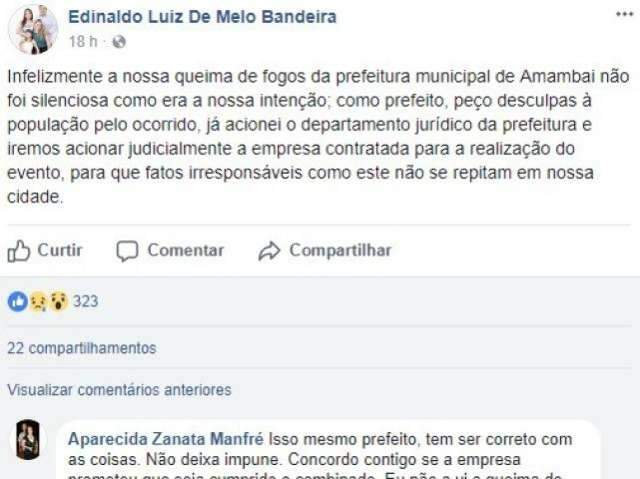 Prefeito pede desculpas ap&oacute;s queima de fogos &#039;barulhenta&#039; em Amambai