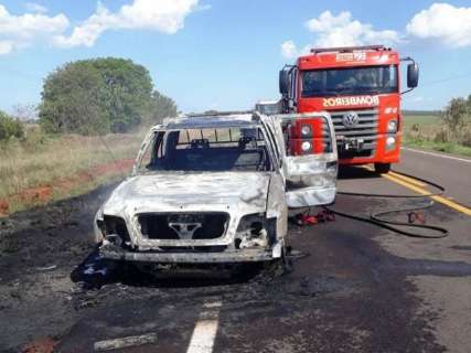 Incêndio se alastra rapidamente e destrói camionete na MS-338