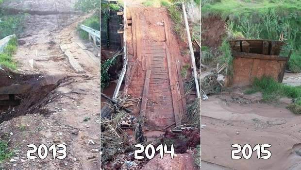 Chuvas constantes e grande eros&atilde;o derrubam ponte sobre C&oacute;rrego Matadouro