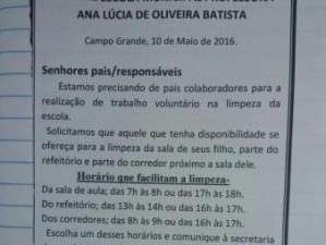 Diretora &eacute; exonerada ap&oacute;s pedir ajuda dos pais para limpeza de escola