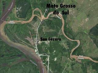 Projeto do governo paraguaio é ligar San Lázaro a MS com uma ponte sobre o Rio Apa (Reprodução/Google)