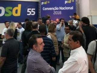 Lideranças do PSD durante reunião partidária que ocorre em São Paulo neste sábado. (Foto: Divulgação).