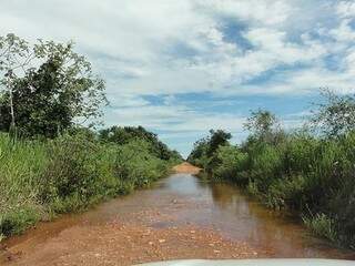 Água invade pista da Estrada Parque no Pantanal sul-mato-grossense. (Foto: Divulgação/ Agesul)