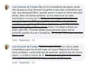 Em comentários ele reclama que esperava mais polêmica em sua postagem.