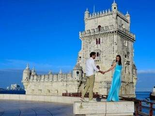 Felipe e a noiva Thayanne Faracco: sonho planejado há mais de dois anos para casamento em Portugal. (Foto: Arquivo pessoal)