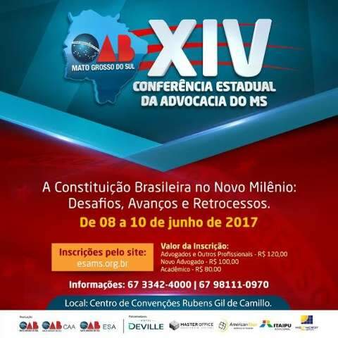 Confer&ecirc;ncia da OAB-MS com profissionais de todo Pa&iacute;s come&ccedil;a nesta quinta