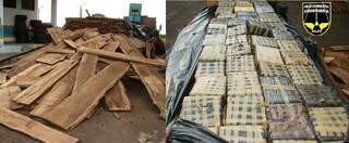 96 fardos da droga estavam escondidos em meio à carga de madeira (Foto: Divulgação/polícia) 
