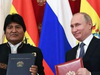 Morales e Putin, em encontro na capital russa, confirmaram acordo para venda de gás à Acron, em Três Lagoas. (Foto: ABI/Divulgação)