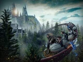 O passeio na moto de Hagrid, aquela usada na cena de ação no filme “Harry Potter e as Relíquias da Morte” (Arte: Universal Orlando Resort/Divulgação)