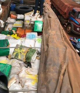 Fardos de maconha estavam em caminhão apreendido na região do “Copo Sujo” (Foto: Divulgação)