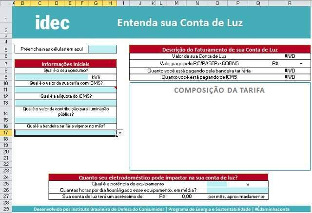Idec lan&ccedil;a calculadora que simula e explica a conta de energia