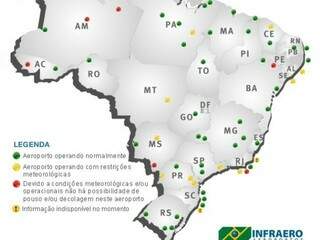 Mapa da situação dos voos atualizado às 6h (horário de Brasília). (Foto: Infraero/Reprodução)