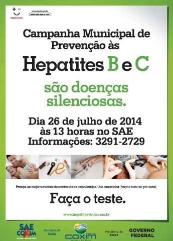 Coxim far&aacute; campanha para prevenir hepatites B e C at&eacute; o fim do ano