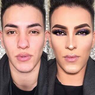 Antes e depois de uma maquiagem com contorno de nariz forte