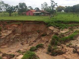 Erosão ameaça casa nos arredores de Novo Horizonte do Sul (Foto: Semagro/Alan de Souza)