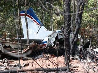 Parte da aeronave que caiu próximo ao aeroporto Santa Maria, em Campo Grande (Foto: Henrique Kawaminami)