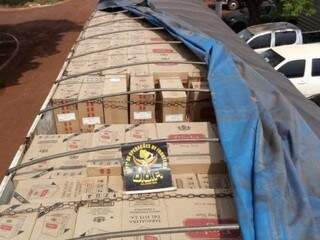 Carga de cigarro fabricado pela empresa do presidente do Paraguai interceptada pelo DOF (Foto: Divulgação)