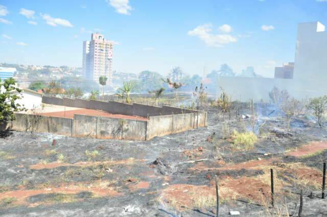  Inc&ecirc;ndio consome terreno, amea&ccedil;a casa e atormenta moradores em Campo Grande 