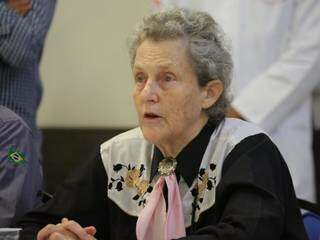 Temple Grandin durante coletiva de imprensa nesta quinta-feira. 