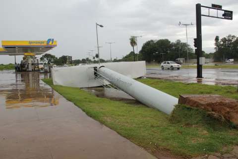 Vento de 52 km/h derruba painel da avenida Duque de Caxias