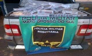 Montana foi apreendida, em Sidrolândia, transportando parte dos 4 mil cigarros (Foto: Divulgação)