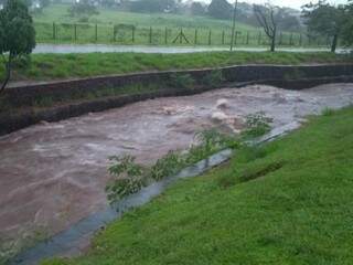 Córrego Prosa subiu 1 metros e 60 centímetros com a chuva (Foto: Humberto Marques) 