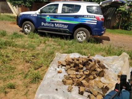 PM encontra saco com 78 quilos de maconha em terreno baldio 