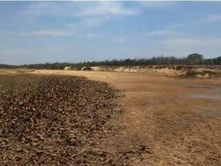 Leito seco do rio Taquari próximo ao Porto Rolón. (Foto: Reprodução) 