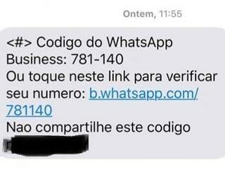 Golpista utilizou mensagem SMS com o link para hackear WhatsApp da vítima (Foto: Direto das Ruas)