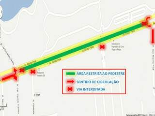 Mapa mostra como funcionará interdição na avenida nesta quarta-feira. (Foto: Divulgação)