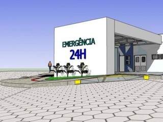Previsão de como deve ficar a fachada do hospital após a ampliação. (Foto: Diário Corumbaense) 