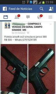 Jovem vende pistola de brinquedo por R$ 500 no Facebook. (Foto: Reprodução)