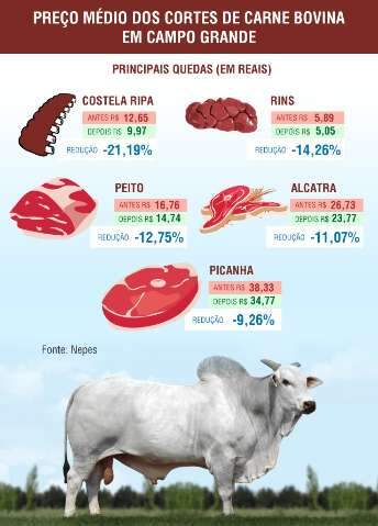 Pre&ccedil;o da carne bovina chega a cair 21% nos a&ccedil;ougues e mercados 