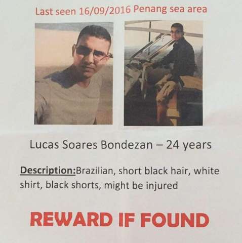 Douradense est&aacute; desaparecido h&aacute; uma semana em mar da Mal&aacute;sia