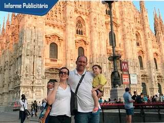 Maira, Adilson e Arthur em Milão na Itália (Foto: Divulgação)