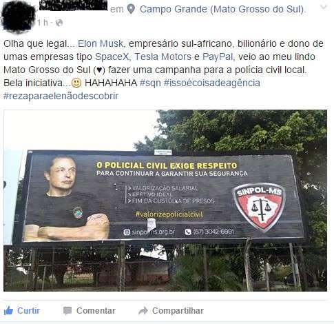 Campanha em MS coloca bilion&aacute;rio como policial e vira piada no Facebook