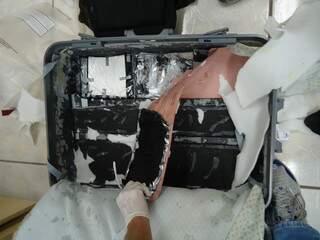 Cocaína foi encontrada em fundo falso de mala. (Foto: Divulgação/PF)